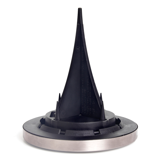 Side view of a solar ground disk light showing its black detachable ground stake for easy installation.