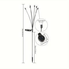 Product dimension diagram of the swaying solar firefly light showing solar panel and ground stake structure.