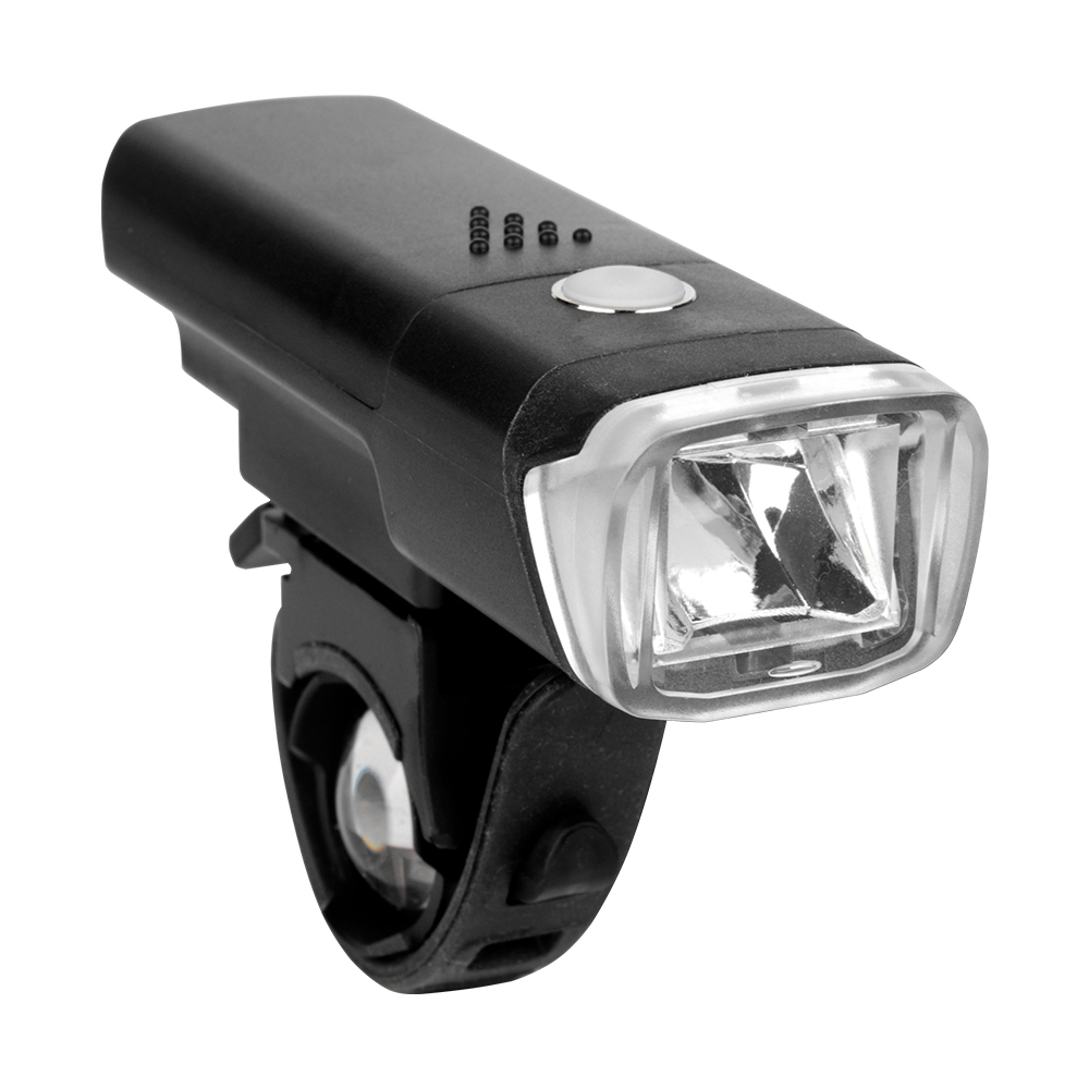 Front perspective view of a 150 lumens LED bike front light.