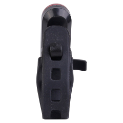 Back view of an LED bike rear light showing its adjustable silicone mounting clip.