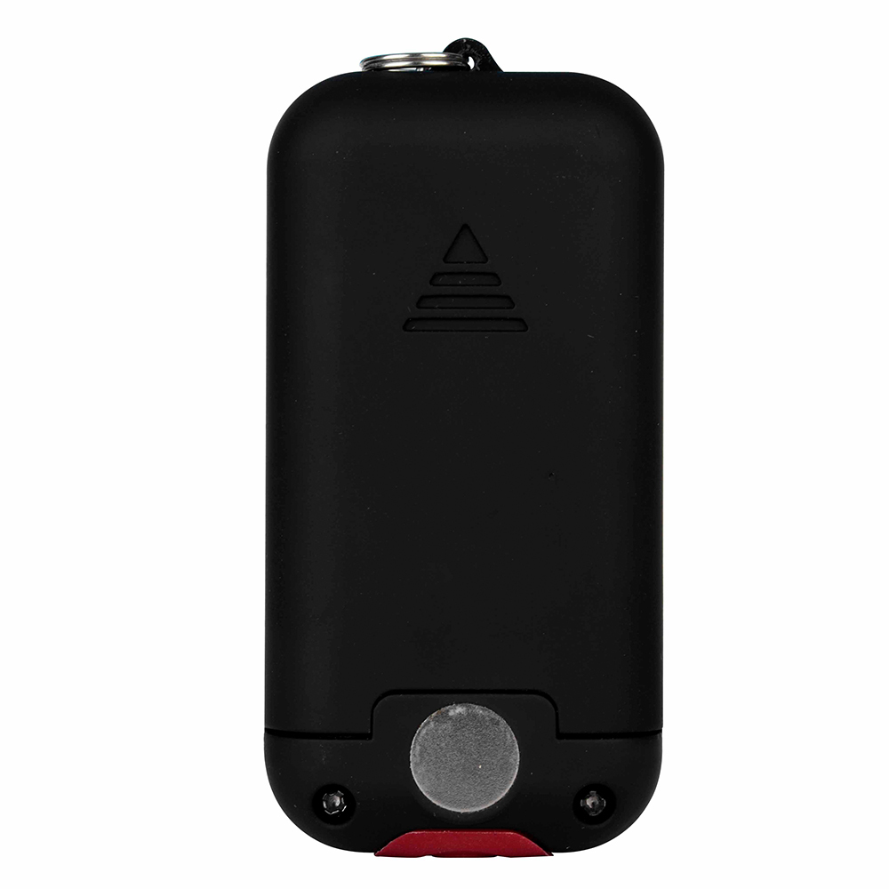Back view of a COB LED keychain light featuring a built-in magnet on the bottom.