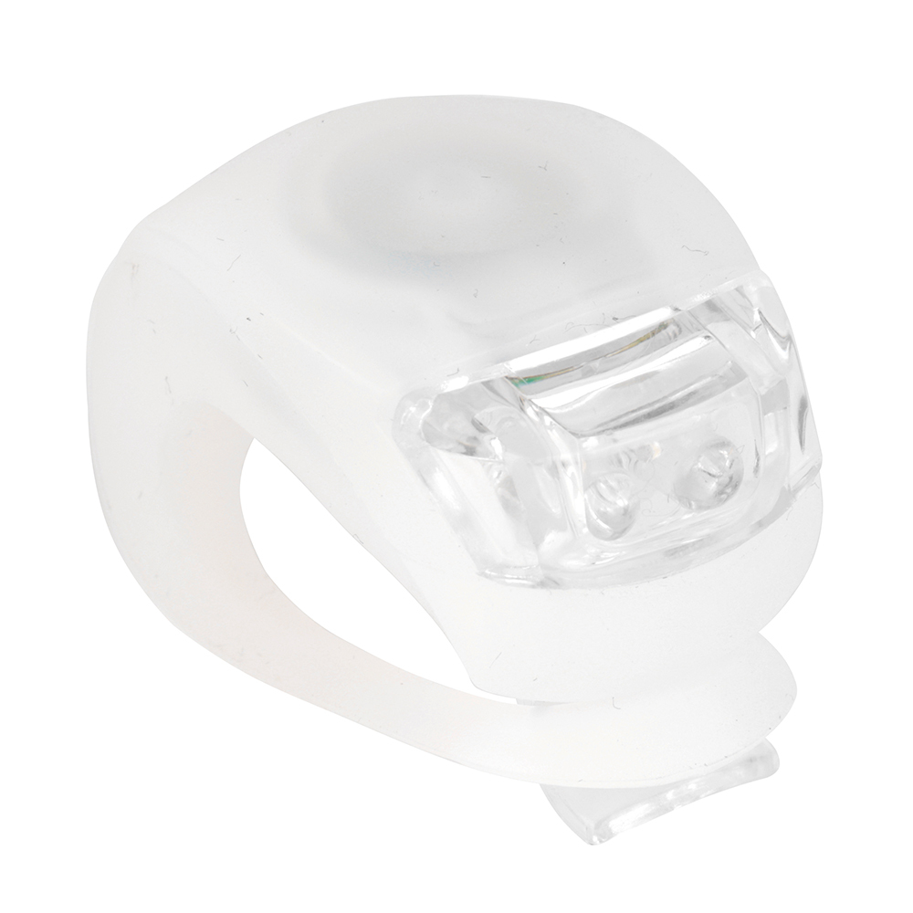 Side and back view of a translucent silicone LED bike light.