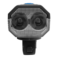Close-up front view of a bicycle headlight showing two XTE LED lenses.