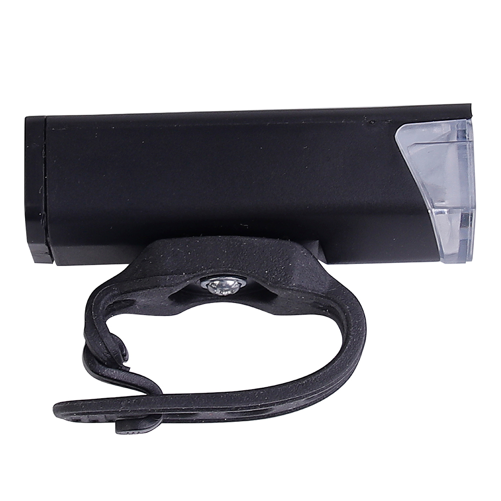 Side view of the compact LED bike front light highlighting the silicone strap attachment.