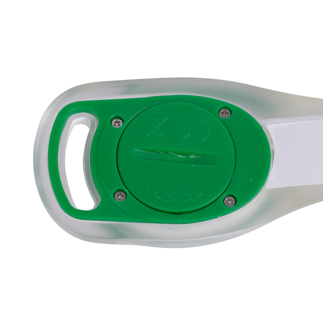 Back view of an LED safety armband light showing the battery compartment cover.