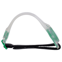 Curved profile of a silicone LED safety armband light with its elastic strap attached.