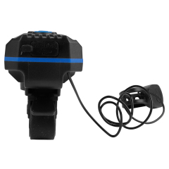 Back view of the bike front light showing the mount and attached electronic horn wire.