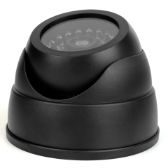 Side view of the black plastic dome fake security camera for ceiling or wall mounting.