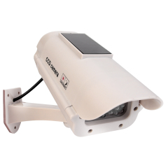 Top angled view of a dummy security camera showing the built-in solar panel.