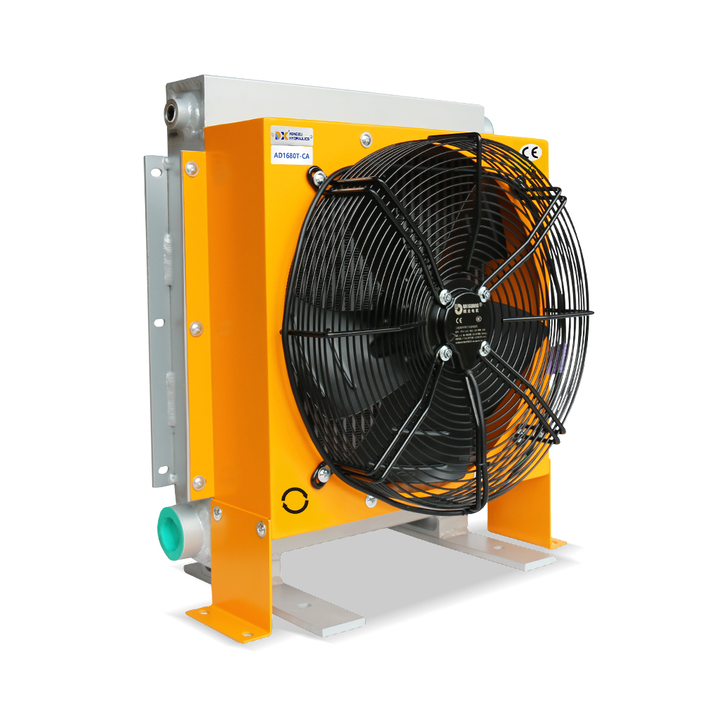 Hydraulic Oil Cooler AD1680T-CA: Lightweight aluminum construction, air-cooled, flow rate 300 L/min, pressure 2.0 MPa, with pump bearings, high-pressure model, industrial grade, suitable for computer applications