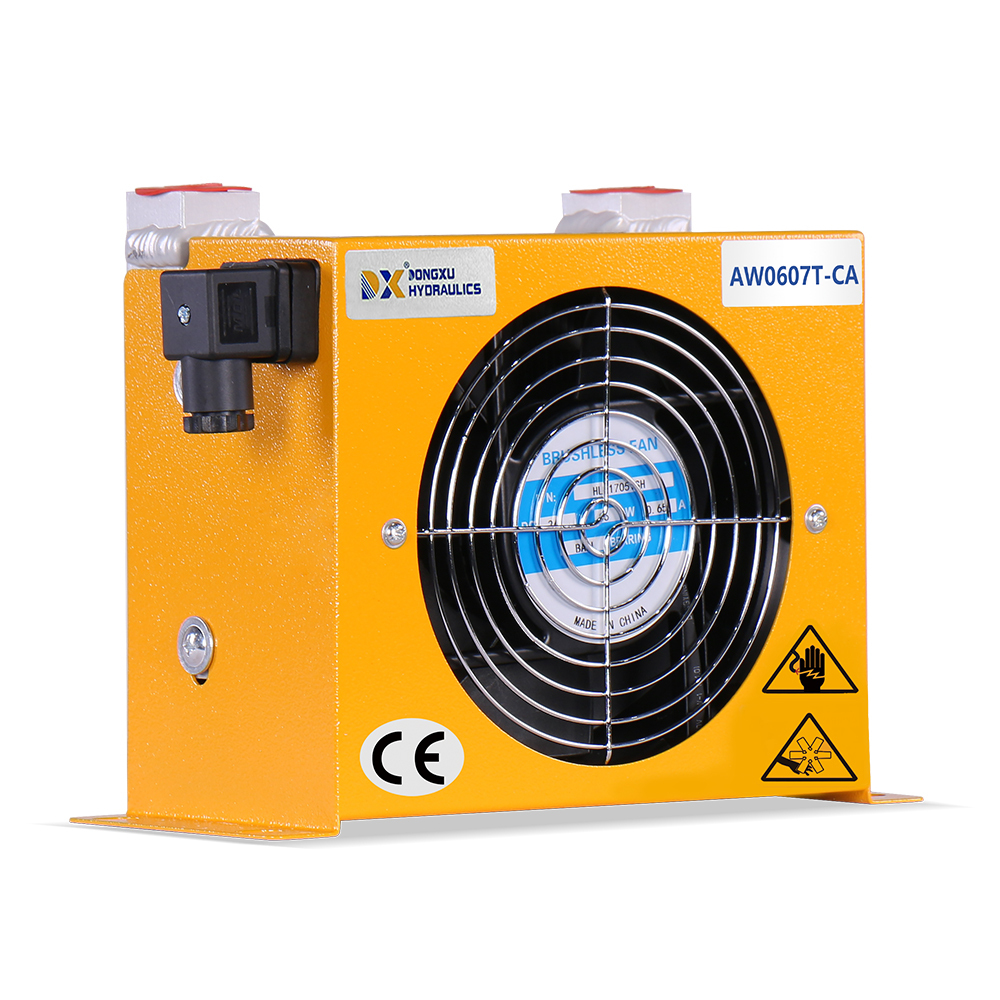 AW0607T-CA 24V DC Industrial Oil Cooler, Aluminum Plate-Fin Heat Exchanger, General-Purpose Mini Unit for Light-Duty Hydraulic Systems