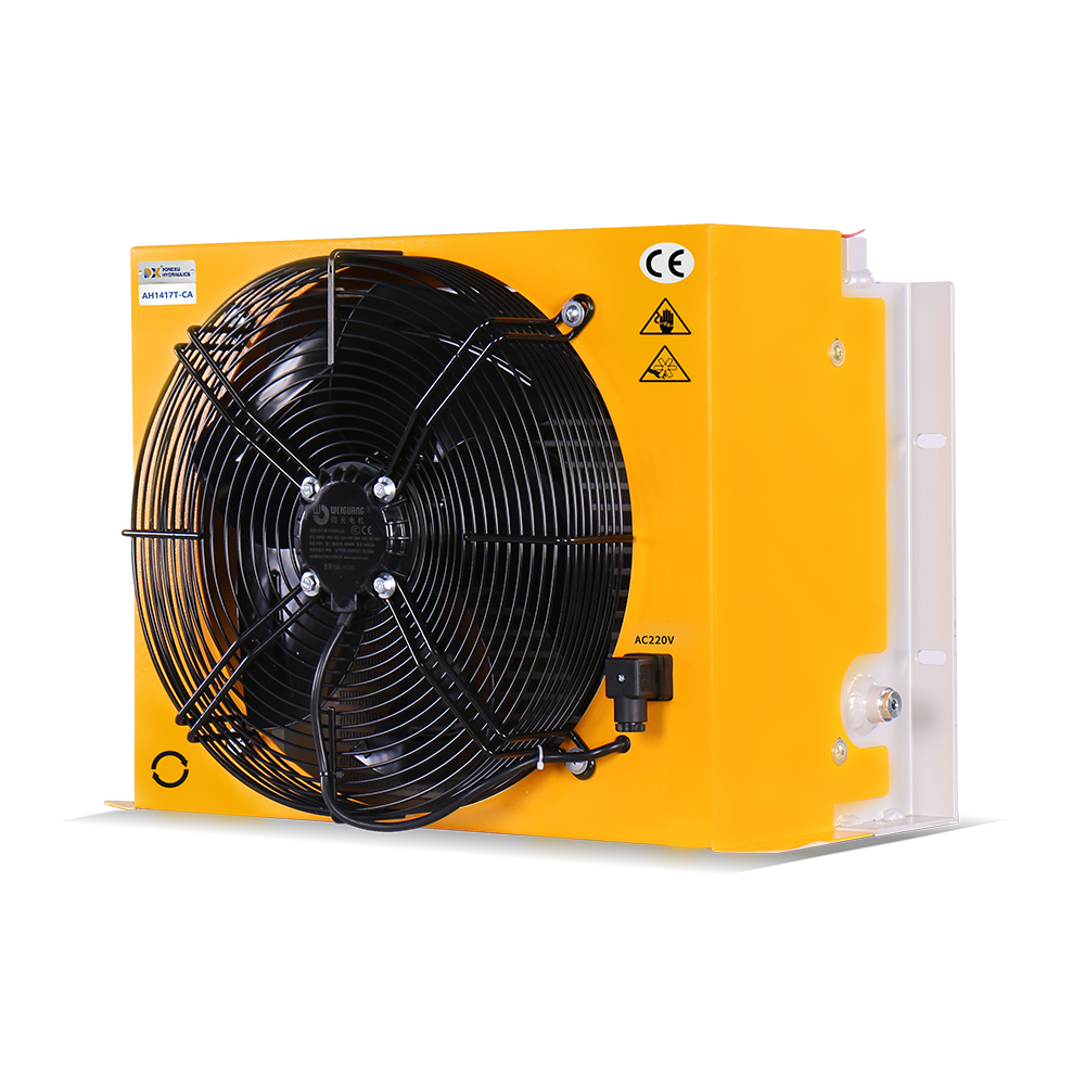 The AH1417T-CA industrial aluminum alloy plate-fin oil cooler is suitable for cranes, machine tools, and power units, and offers high stability