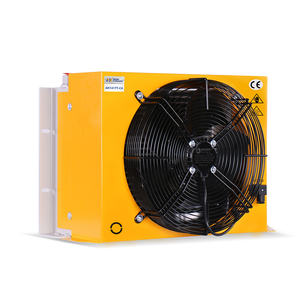 The AH1417T-CA industrial aluminum alloy plate-fin oil cooler is suitable for cranes, machine tools, and power units, and offers high stability