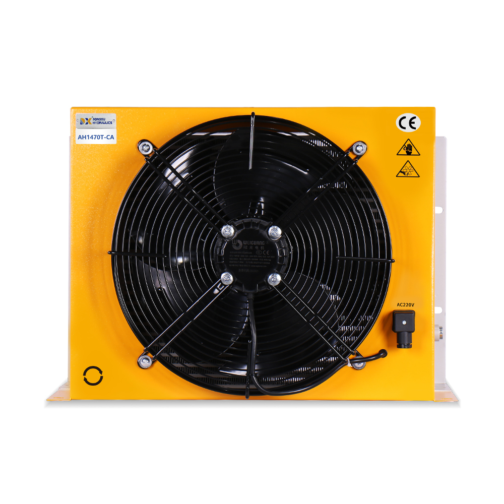 AH1470T-CA Fin-Type Hydraulic Oil Cooler with Fan Motor: Aluminum, 12V DC, Air-Cooled, Outdoor Industrial-Grade Engine Oil Cooling Equipment