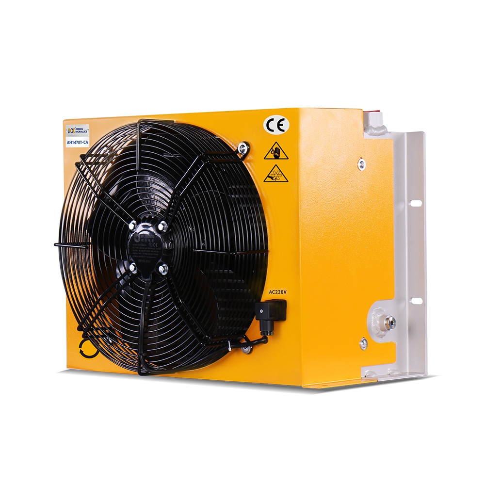AH1470T-CA Fin-Type Hydraulic Oil Cooler with Fan Motor: Aluminum, 12V DC, Air-Cooled, Outdoor Industrial-Grade Engine Oil Cooling Equipment