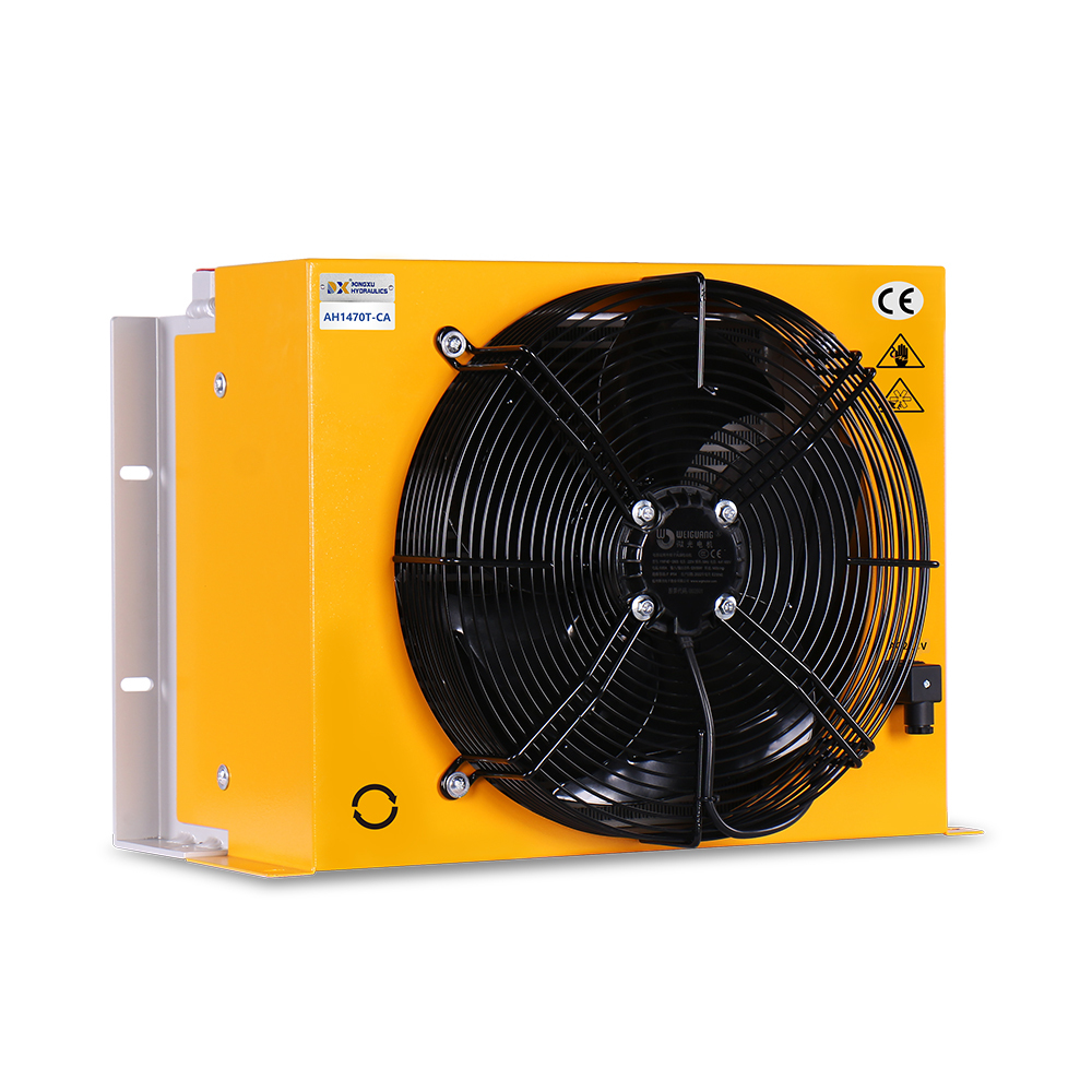 AH1470T-CA Fin-Type Hydraulic Oil Cooler with Fan Motor: Aluminum, 12V DC, Air-Cooled, Outdoor Industrial-Grade Engine Oil Cooling Equipment