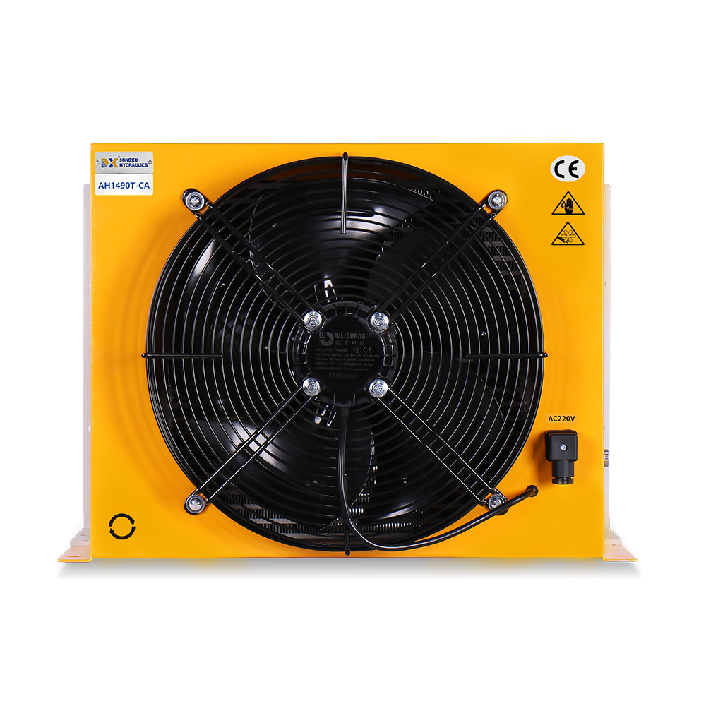 Industrial-grade AH1490T-CA aluminum alloy hydraulic oil air cooler, designed for engine cooling and excavator hydraulic systems