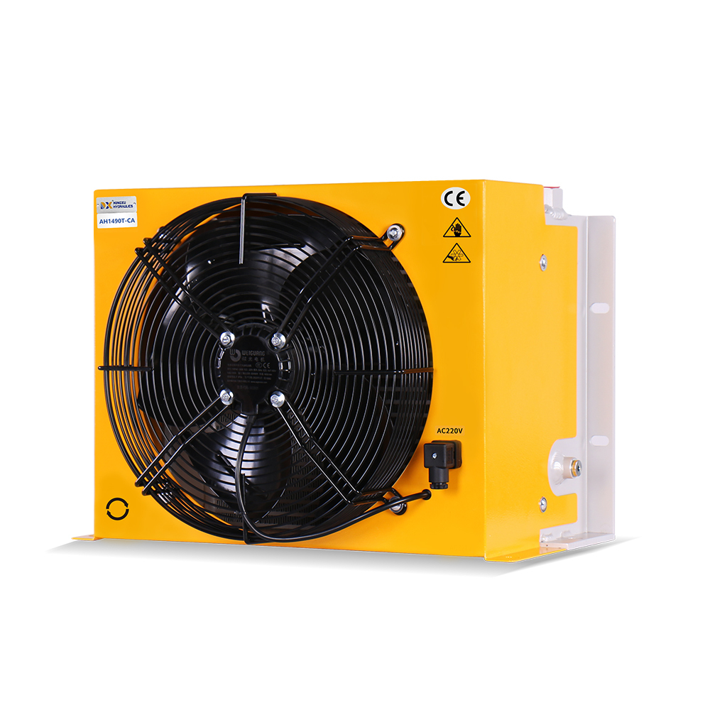 Industrial-grade AH1490T-CA aluminum alloy hydraulic oil air cooler, designed for engine cooling and excavator hydraulic systems