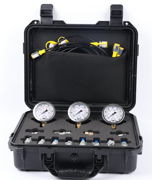 Hydraulic Pressure Test Gauge Kit (3/5 Gauges) with 10-24 Adapters for Excavators and Construction Machinery