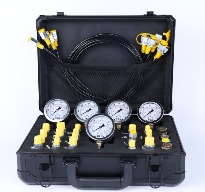 Hydraulic Pressure Test Gauge Kit (3/5 Gauges) with 10-24 Adapters for Excavators and Construction Machinery