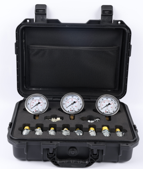 Hydraulic Pressure Test Gauge Kit (3/5 Gauges) with 10-24 Adapters for Excavators and Construction Machinery