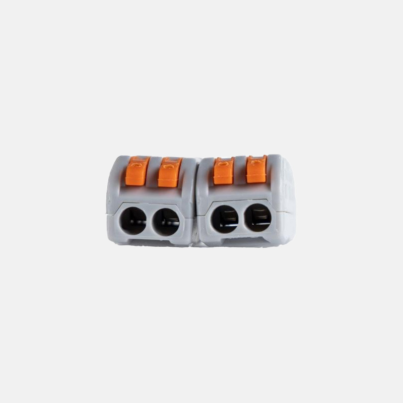 Two-inlet, two-outlet quick-connect terminal block