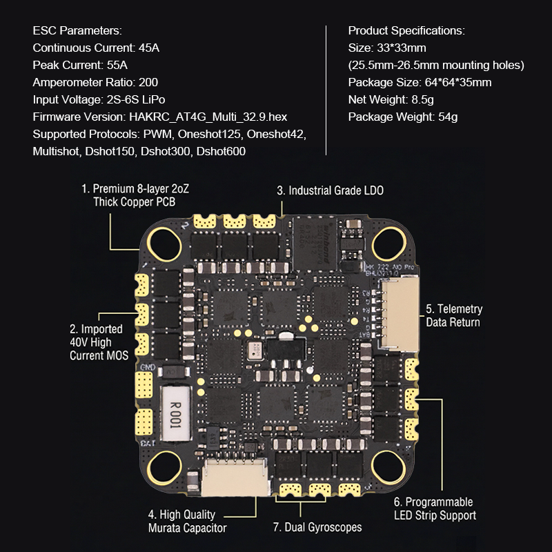 F722 FPV Flight Controller Stack For Controller Lover Drone Controller with 4in1 ESC 30X30mm 2-6S for FPV Freestyle Drones Parts