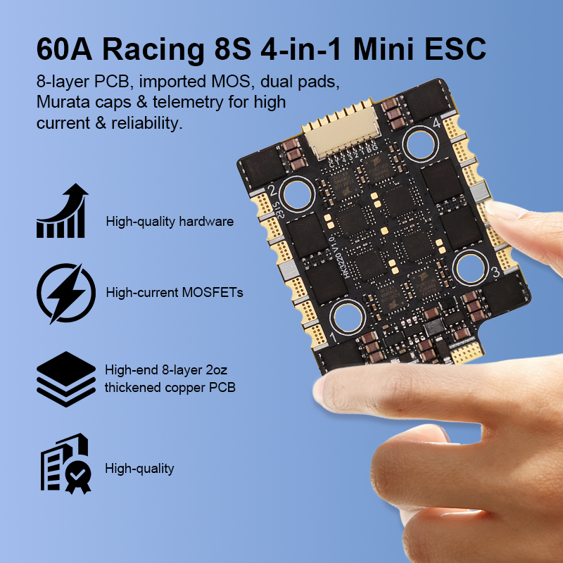 60A Drone Flight Controller 4in 1 Esc 2-8S Electric Speed Controller for FPV Racing Drone Freestyle