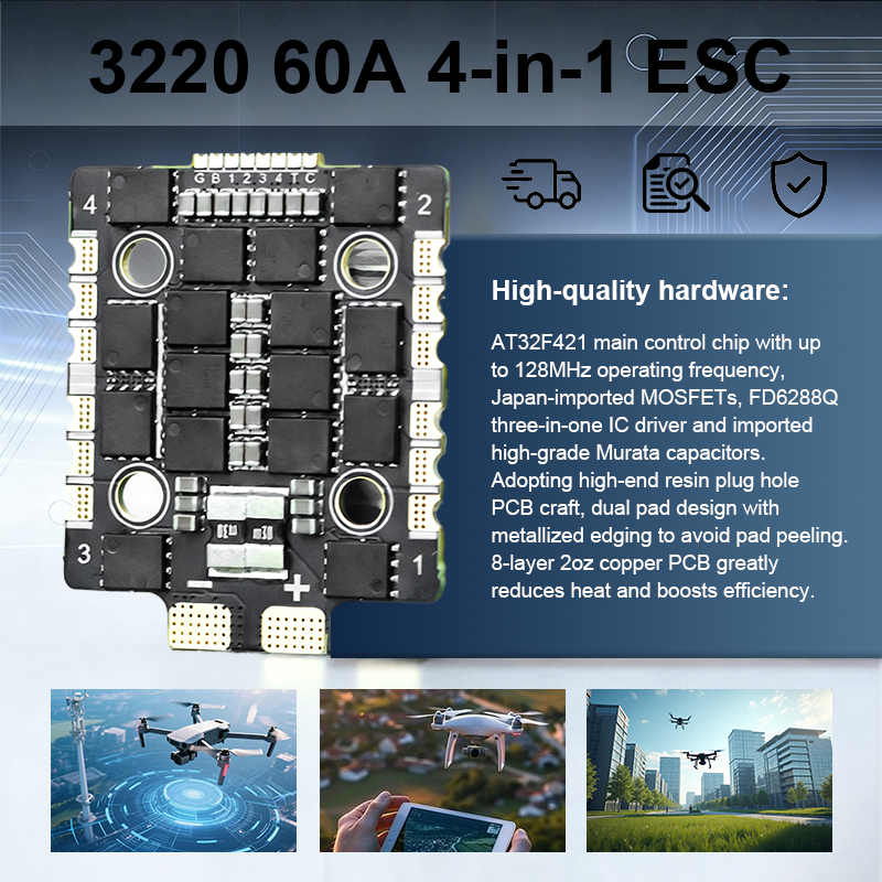 60A Drone Flight Controller 4in 1 Esc 2-8S Electric Speed Controller for FPV Racing Drone Freestyle