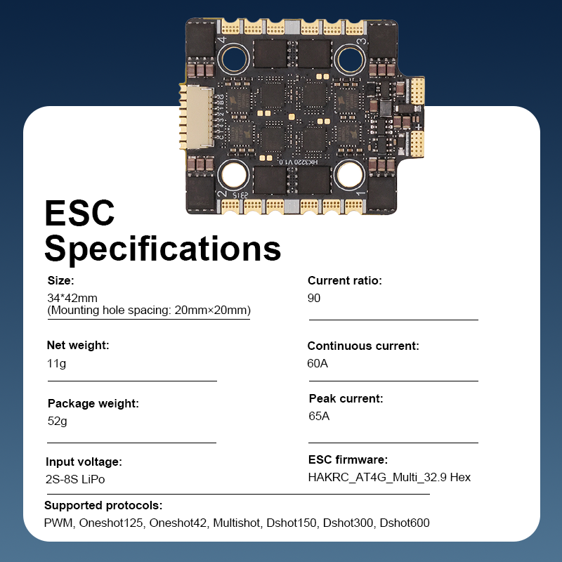 60A Drone Flight Controller 4in 1 Esc 2-8S Electric Speed Controller for FPV Racing Drone Freestyle