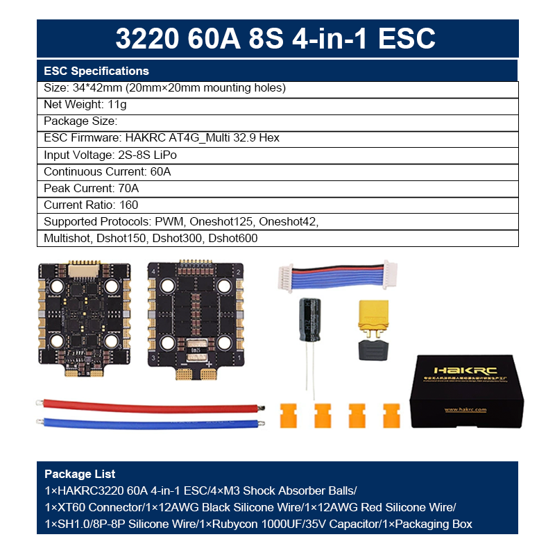 60A Drone Flight Controller 4in 1 Esc 2-8S Electric Speed Controller for FPV Racing Drone Freestyle