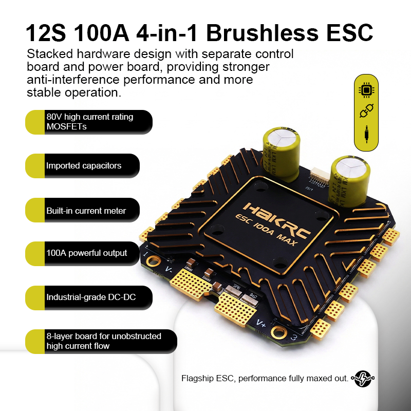 100A Electronic Speed Controller with AT32F421K8U7 4in 1 12S Esc for FPV Racing Drone Quadcopters