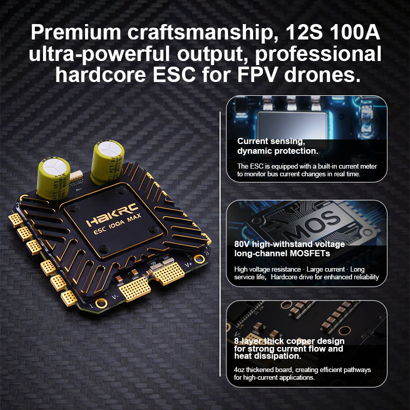 100A Electronic Speed Controller with AT32F421K8U7 4in 1 12S Esc for FPV Racing Drone Quadcopters