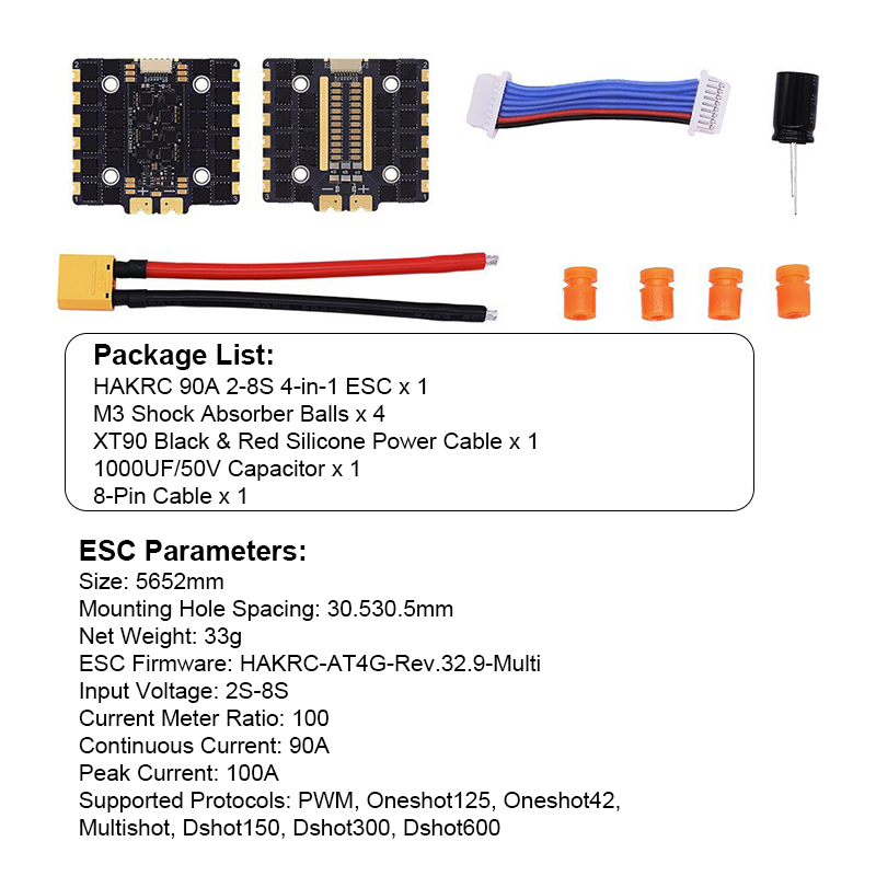 2-8S 90A Electronic ESC Board with Dual PCB Flight Simulator Controls 4in 1 ESC for FPV Racing Drone Quadcopt