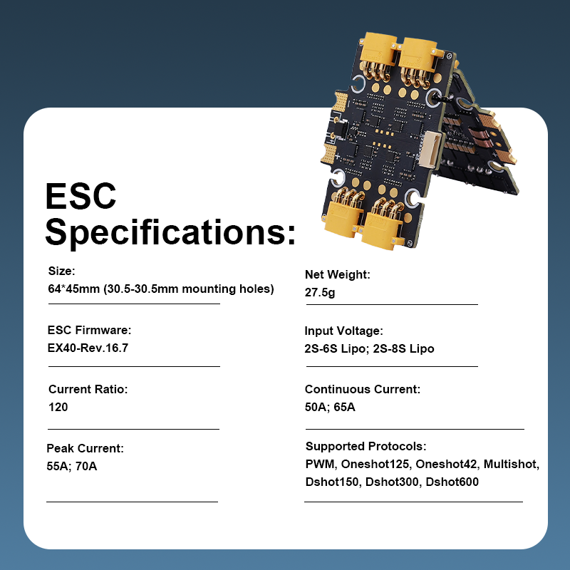 EF60 50/65A 2-8S 4in1 Esc High Performance Flight Simulator Controls for FPV Racing Drone Freestyle