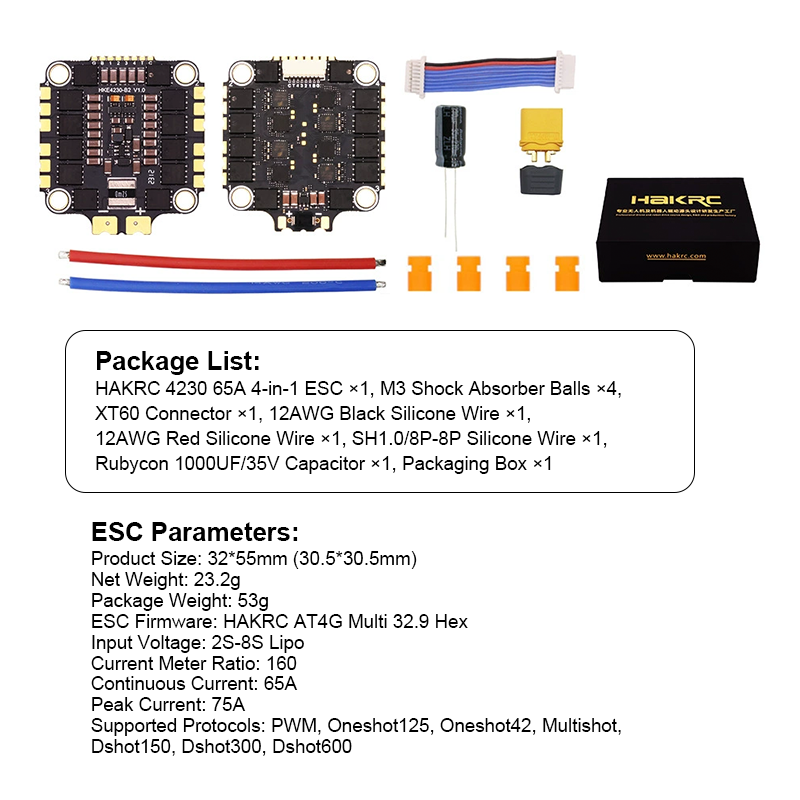4230 65A 2-8S 4in1 ESC High Performance AT32F421 Flight Simulator Controls for FPV Racing Drone Quadcopters