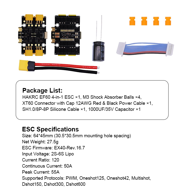 EF60 50/65A 2-8S 4in1 Esc High Performance Flight Simulator Controls for FPV Racing Drone Freestyle