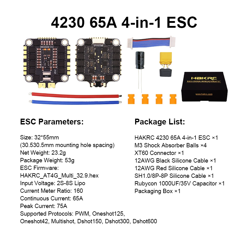 F405 Flight Controller Stack with Integrating 5V/10V Dual BEC 65A Flight Controller 4in1 ESC for FPV Freestyle Drones Parts
