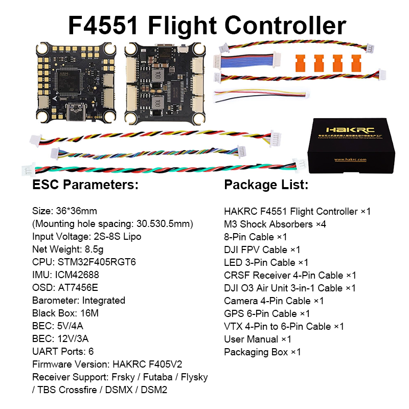 F405 Flight Controller 4in1 ESC with Integrating 5V/12V Dual BEC F405 50A/65A FPV Flight Controller Brushless ESC for FPV Freestyle Drones Parts