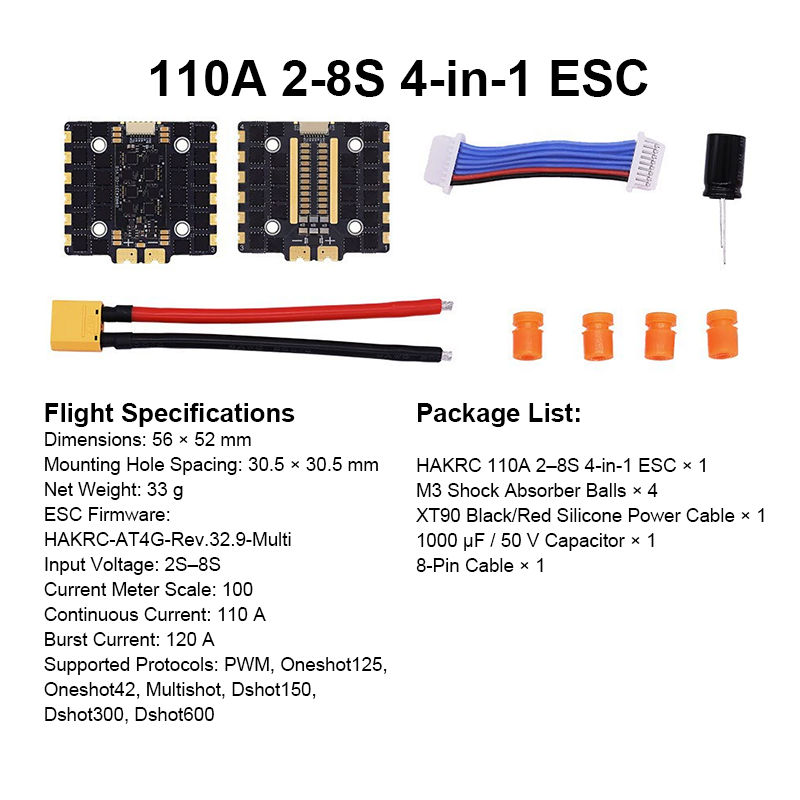 110A FPV Flight Controller 110A 2-8S Brushless ESC 4in1 ESC with Dual Pad for FPV Racing Drone Parts