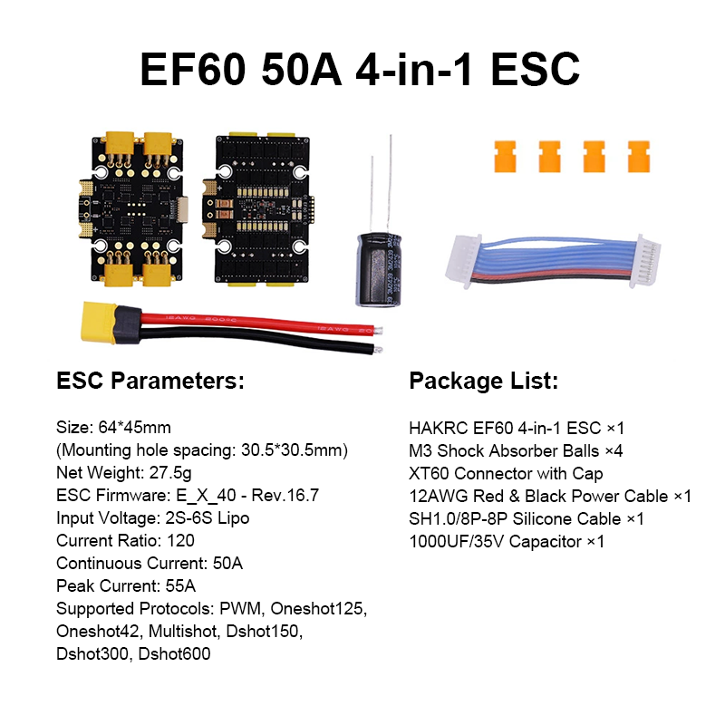 F405 Flight Controller 4in1 ESC with Integrating 5V/12V Dual BEC F405 50A/65A FPV Flight Controller Brushless ESC for FPV Freestyle Drones Parts