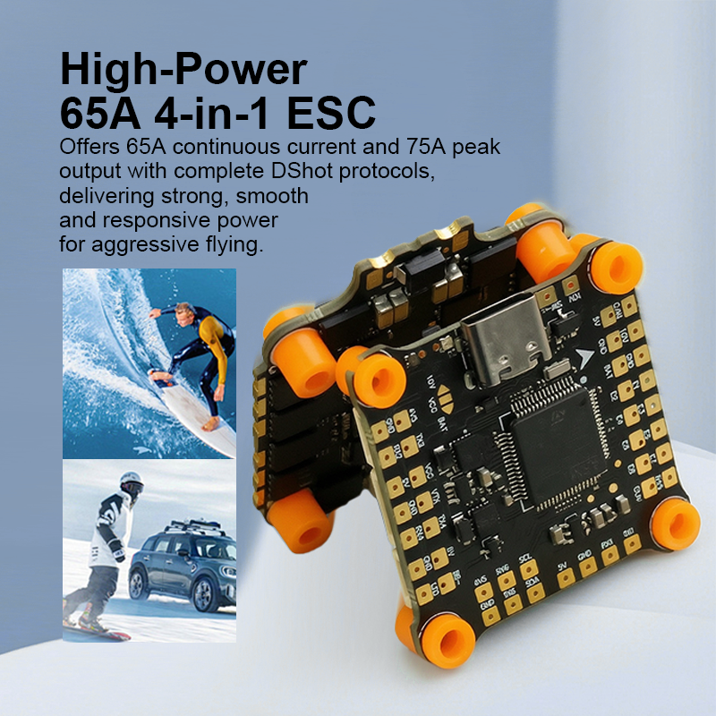F722 65A Flight Controller Stack 7230 V2 Flight Controller with Integrating 5V/10V Dual BEC 4230 65A 8S 4in1 ESC for FPV Racing Drones Parts
