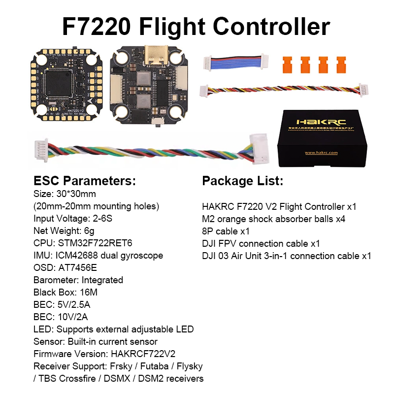 F722 Flight Controller Stack with Integrating 5V/10V Dual BEC F722 40A 6S 4in1 ESC High Performance Brushless ESC for FPV Racing Freestyle Drones Parts