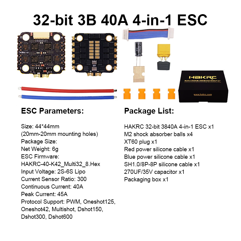 F722 Flight Controller Stack with Integrating 5V/10V Dual BEC F722 40A 6S 4in1 ESC High Performance Brushless ESC for FPV Racing Freestyle Drones Parts