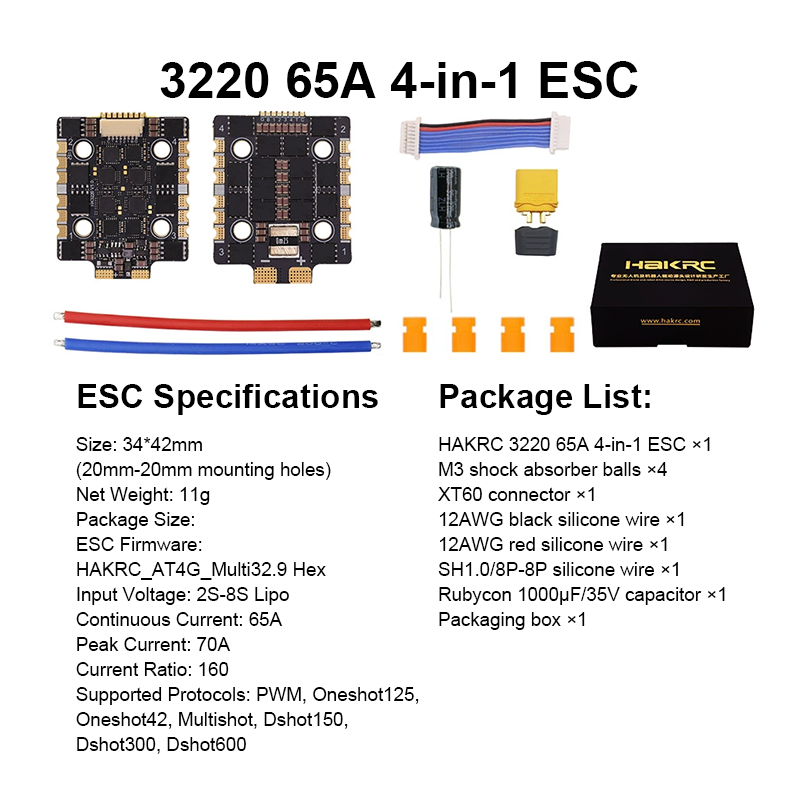 F722 65A 8S Flight Controller Stack F7220 V2 Mini Flight Controller with Integrating 5V/10V Dual BEC 3220 65A 4in1 ESC for FPV Racing Freestyle Drones Parts