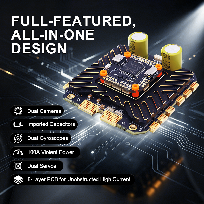 H743 100A 12S Flight Controller Stack FPV Flight Controller with Integrating 5V/12V Dual BEC 4in1 ESC Brushless ESC for FPV Racing Freestyle Drone Parts