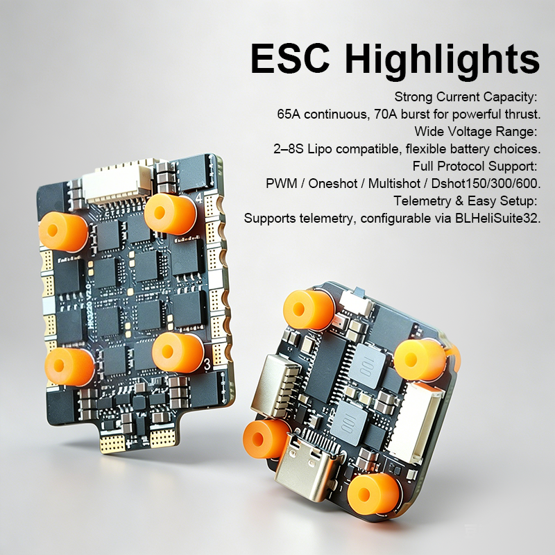 F405 Flight Controller with Integrating 5V/10V Dual BEC 65A 8S 4in1 ESC Brushless ESC F405 Flight Controller Stack for FPV Racing Freestyle Drone Parts