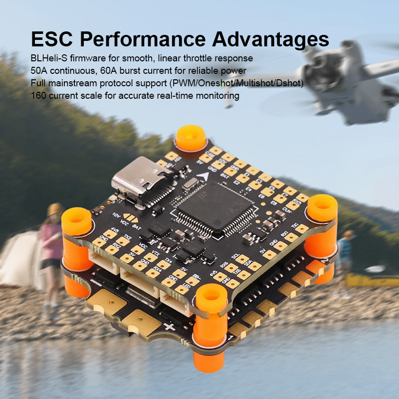 F722 50A 6S Flight Controller Stack Mini Flight Controller with Integrating 5V/10V Dual BEC 2130 50A 4in1 ESC for FPV Racing Drones Freestyle