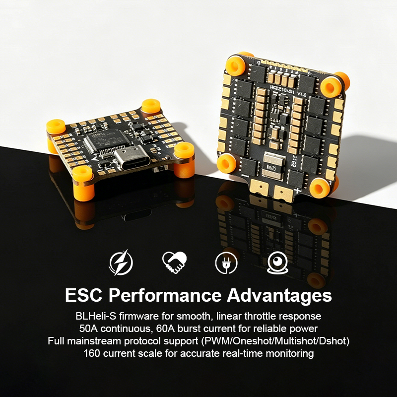 F722 50A 6S Flight Controller Stack Mini Flight Controller with Integrating 5V/10V Dual BEC 2130 50A 4in1 ESC for FPV Racing Drones Freestyle
