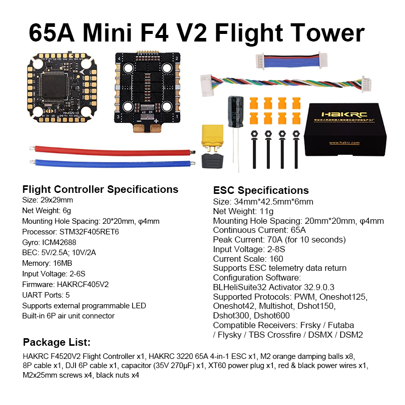 F405 Flight Controller with Integrating 5V/10V Dual BEC 65A 8S 4in1 ESC Brushless ESC F405 Flight Controller Stack for FPV Racing Freestyle Drone Parts